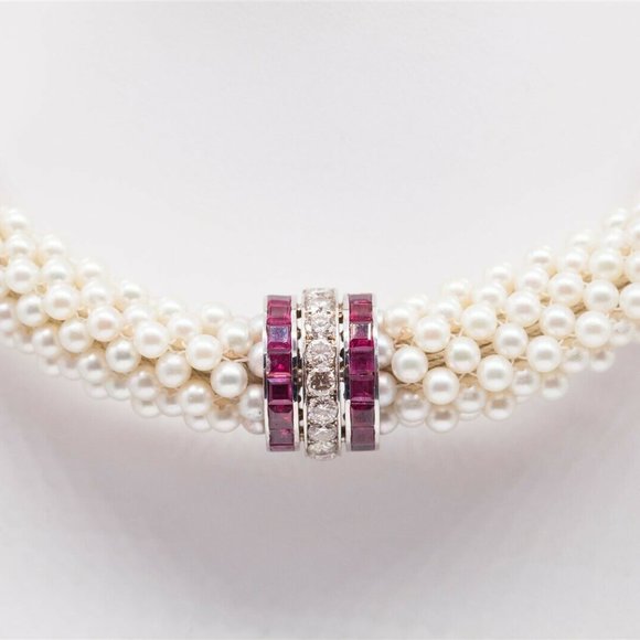 RARE!! 15CTS VS Diamonds, Rubys, Pearl Necklace - Picture 2 of 4